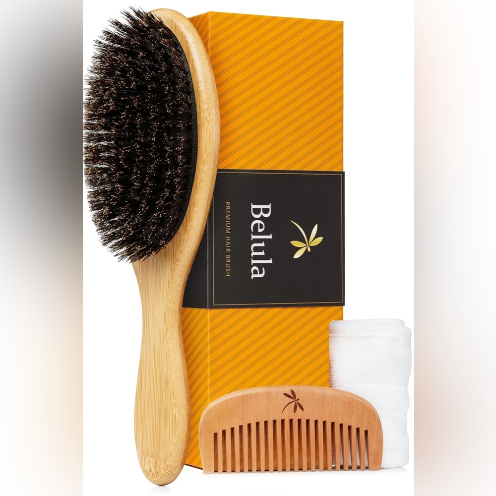 Belula Premium Hair Brush Set. 100% boar bristles.